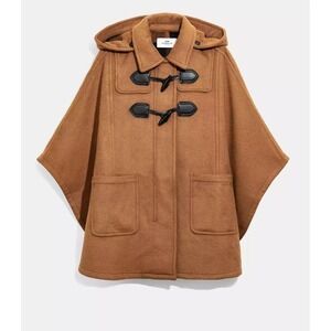 Women's Tan Hooded Cape Coat